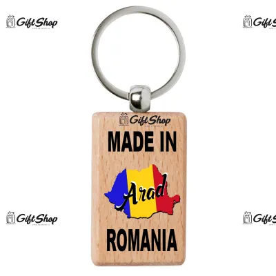 Made in arad romania, breloc din lemn, model 007